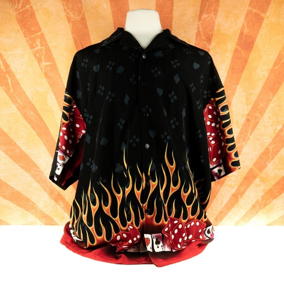 LA Beat Other - LA Beat Button Front Shirt Graphic Print Flames XL